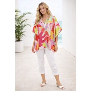 Crosby Mollie Burch Maximalist Resortwear Satin Top Womens L Boho Chic Oversized